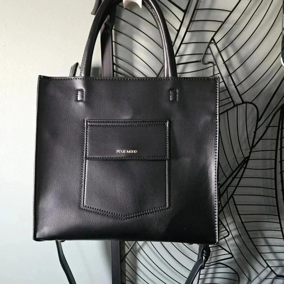Pixie Mood | Caitlin Mini Tote Black Vegan Leather - Crossbody Shoulder Strap - Picture 2 of 11